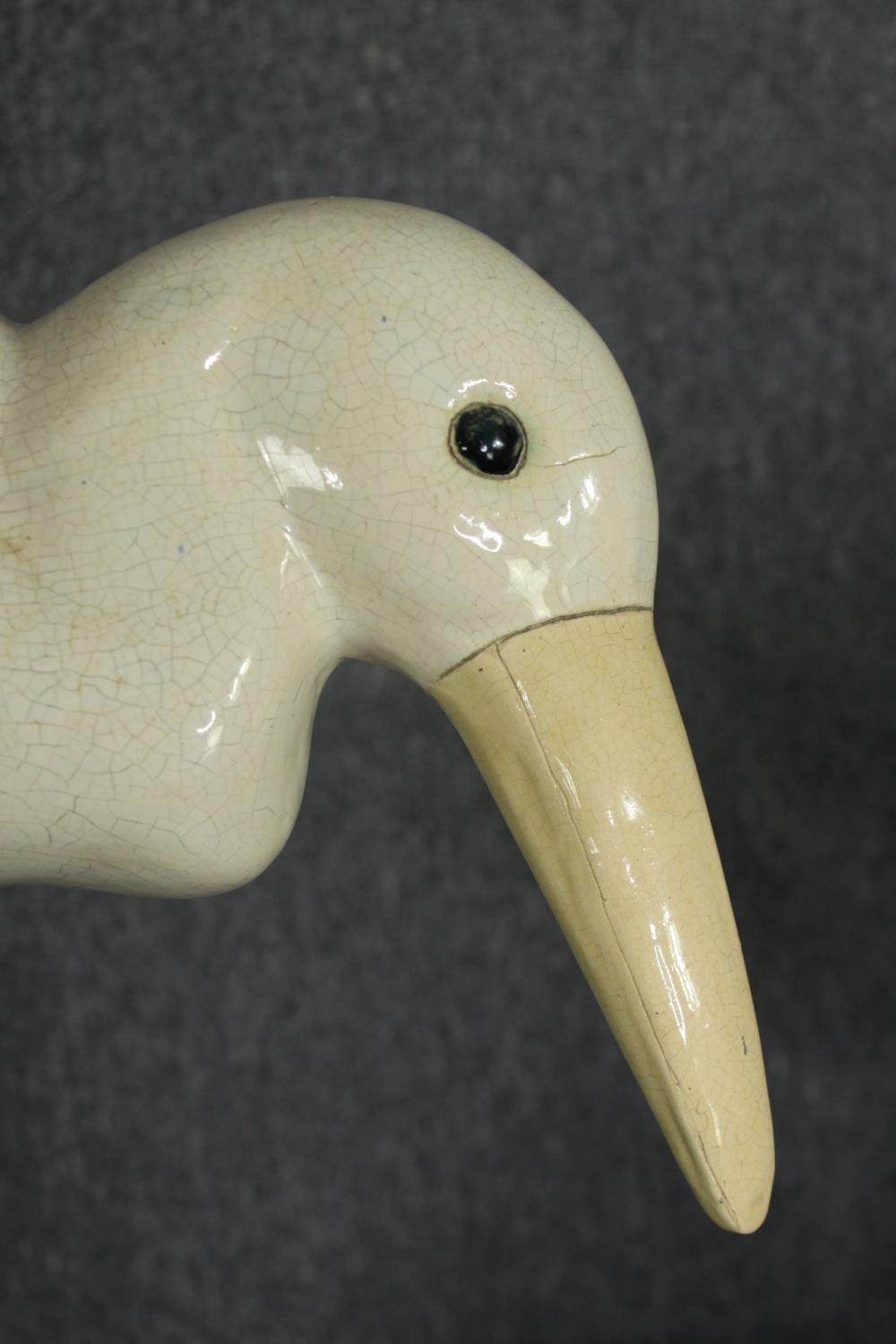 A pair of glazed earthenware wading birds, modern, H.64cm. (largest). - Image 7 of 12