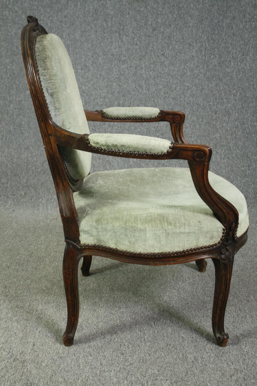 Armchairs, a pair, 19th century carved mahogany fauteuil on cabriole supports. - Image 5 of 12