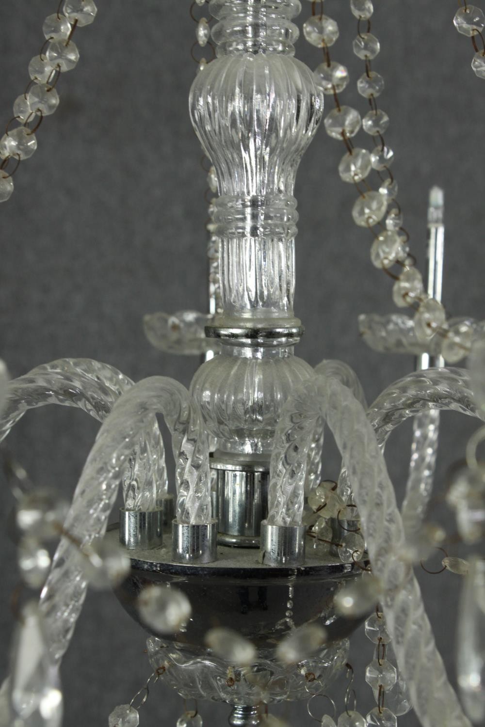 An eight branch crystal chandelier with swags and drops. (needs repair) H.72 Dia.60cm. - Image 4 of 5