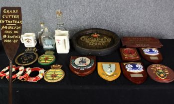 Various Breweriana items and seafaring plaques. Dia.41cm. (largest).