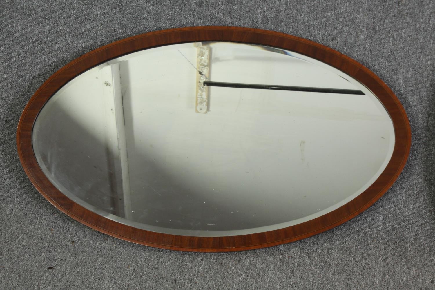 Two oval mirrors, one in oak, the other walnut, with bevelled glass H.95 W.55cm. - Image 7 of 8