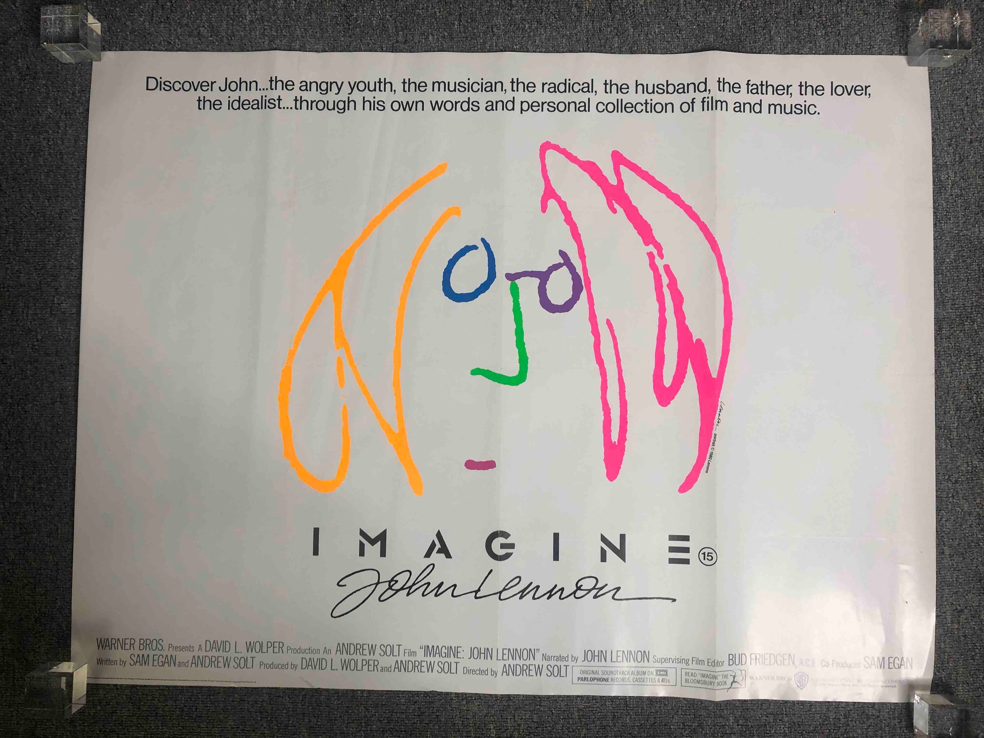 A British Quad film poster for the 1988 documentary Imagine, artwork by John Lennon. H.76 W.101cm. - Image 2 of 6