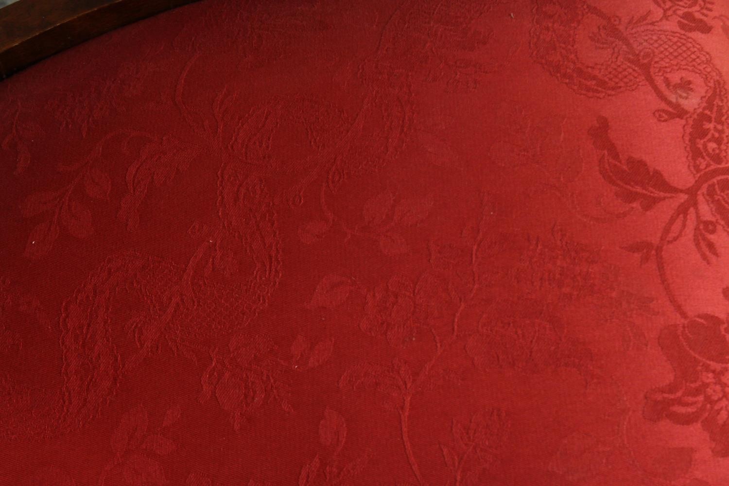 A pair of late Victorian walnut salon tub chairs, in red damask upholstery, H.74cm. (each). - Image 6 of 6