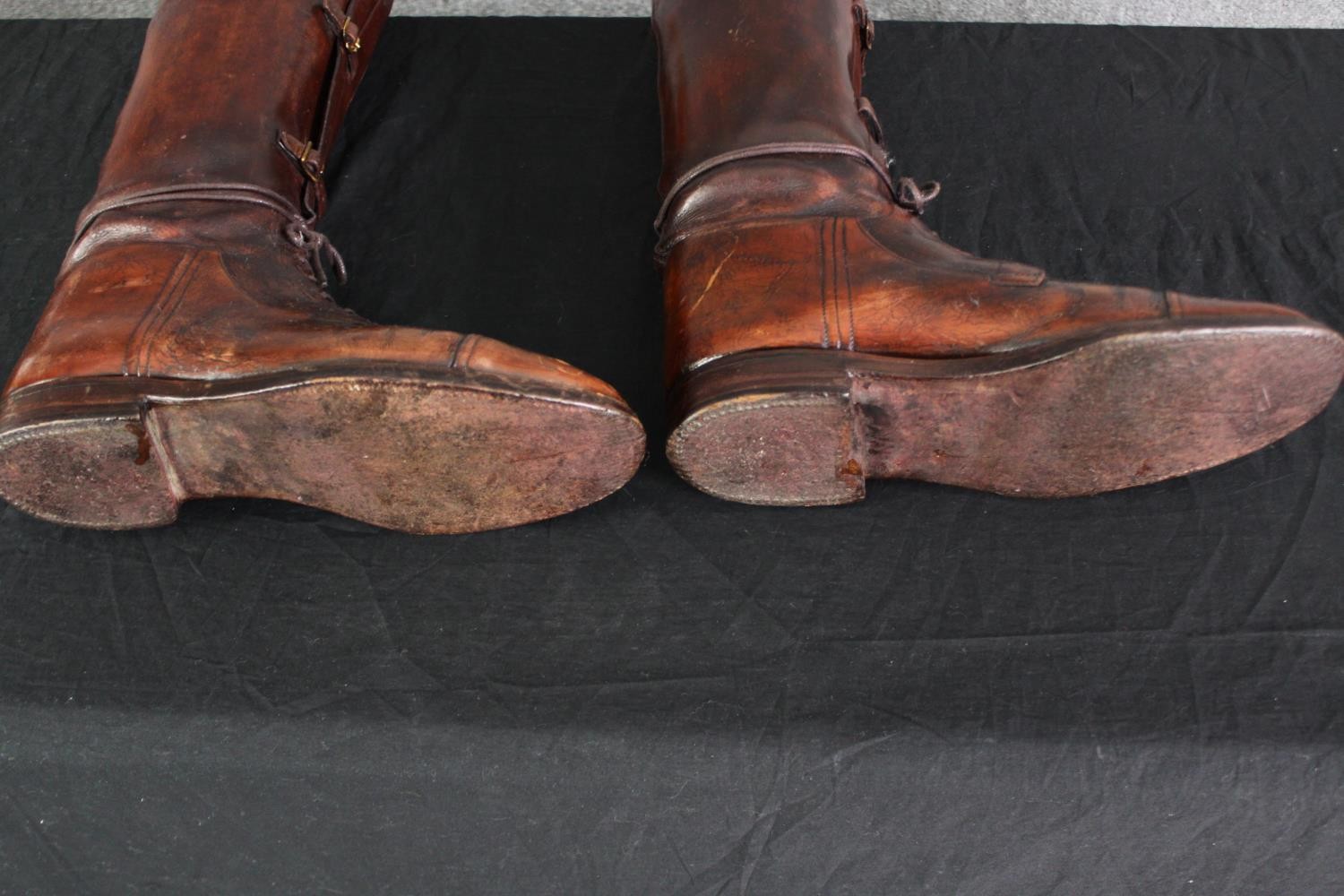 A pair of vintage brown leather ladies riding boots within shoe trees. H.47. No size. - Image 6 of 6