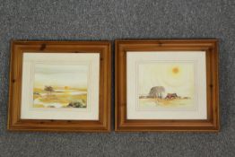 Hugh Brandon-Cox (1917-2003), a pair of framed and glazed country landscapes, signed. H.41 W.