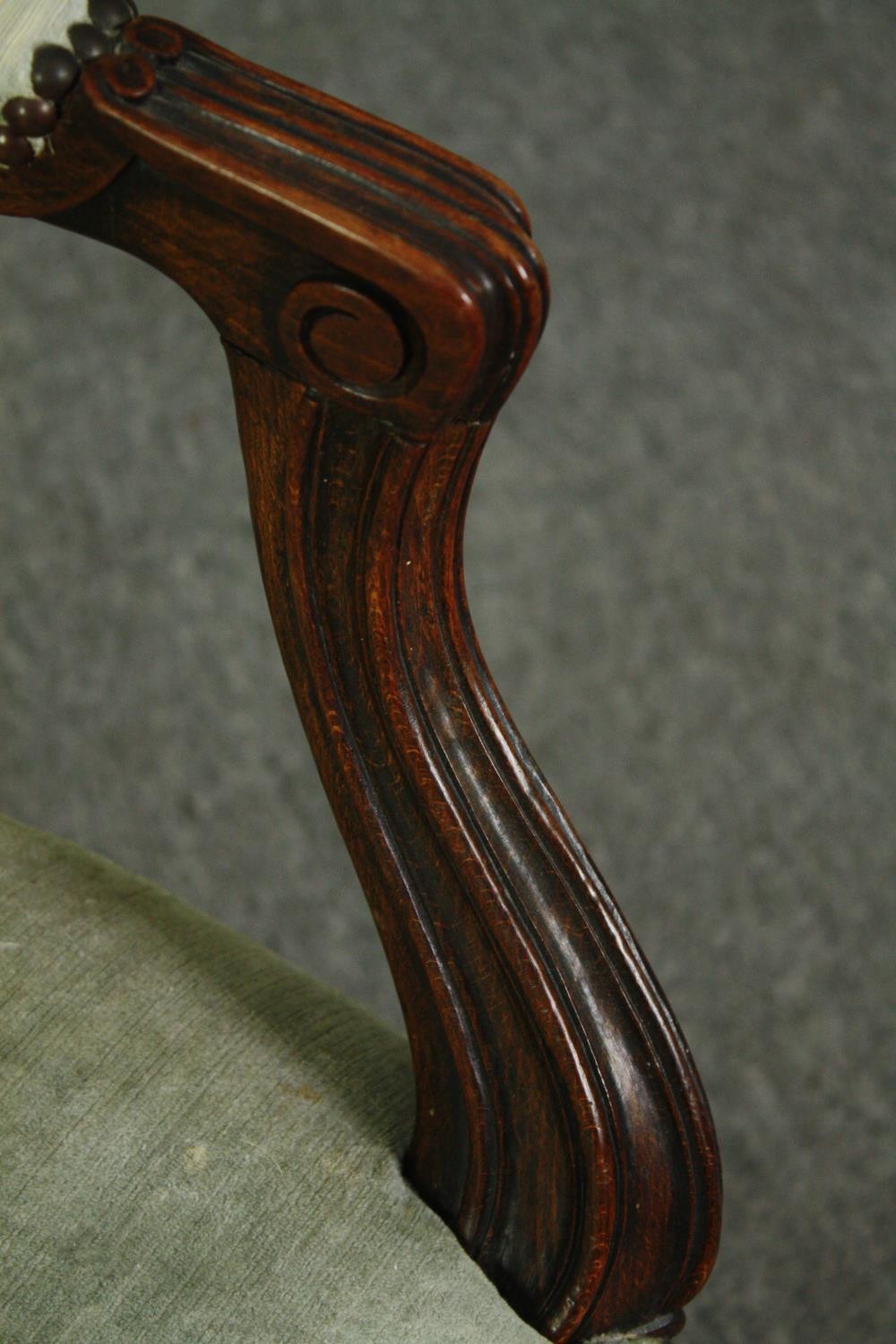 Armchairs, a pair, 19th century carved mahogany fauteuil on cabriole supports. - Image 9 of 12