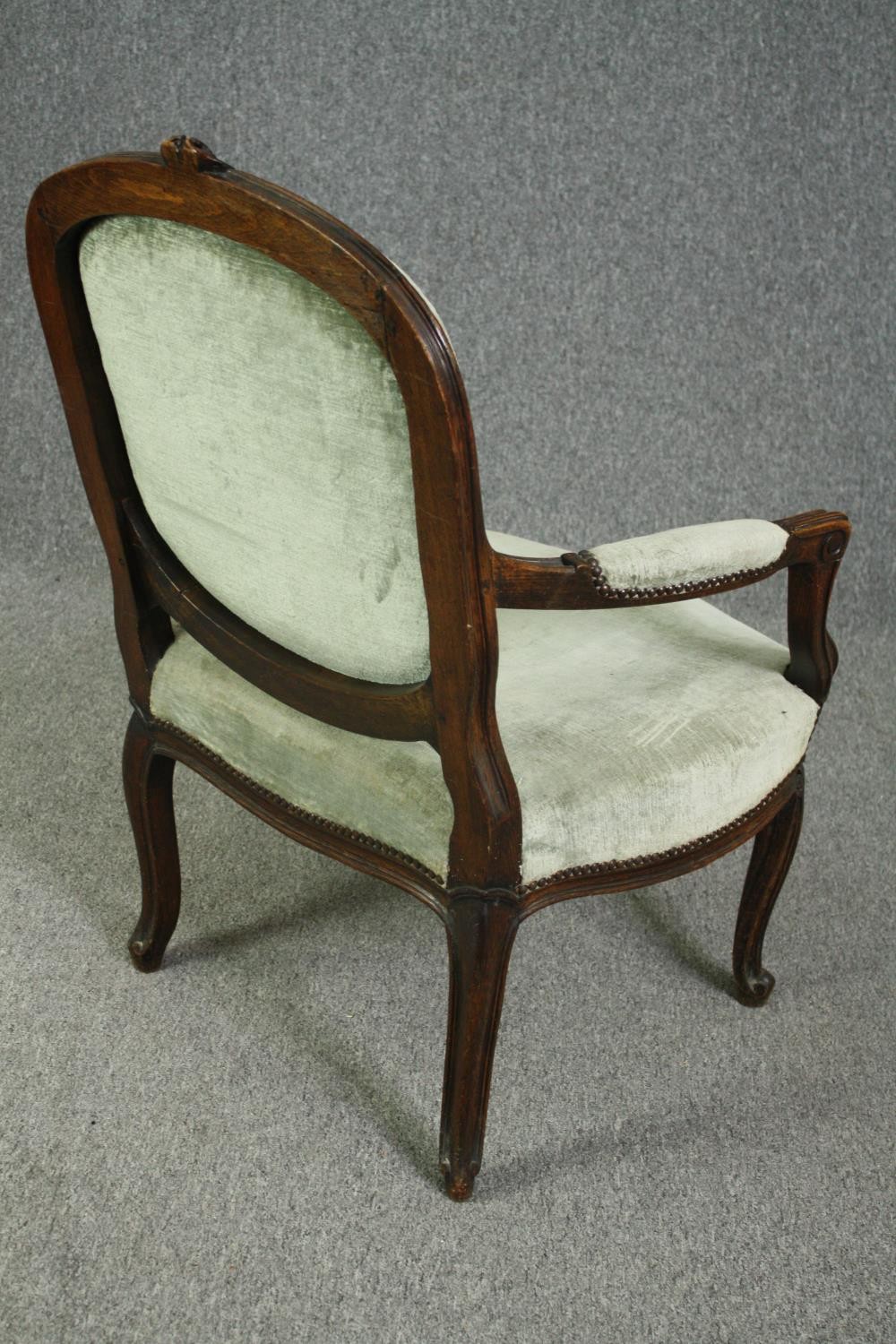 Armchairs, a pair, 19th century carved mahogany fauteuil on cabriole supports. - Image 6 of 12