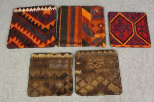 Five Caucasian style cushion covers, 20th Century L.50 W.50cm. (largest).