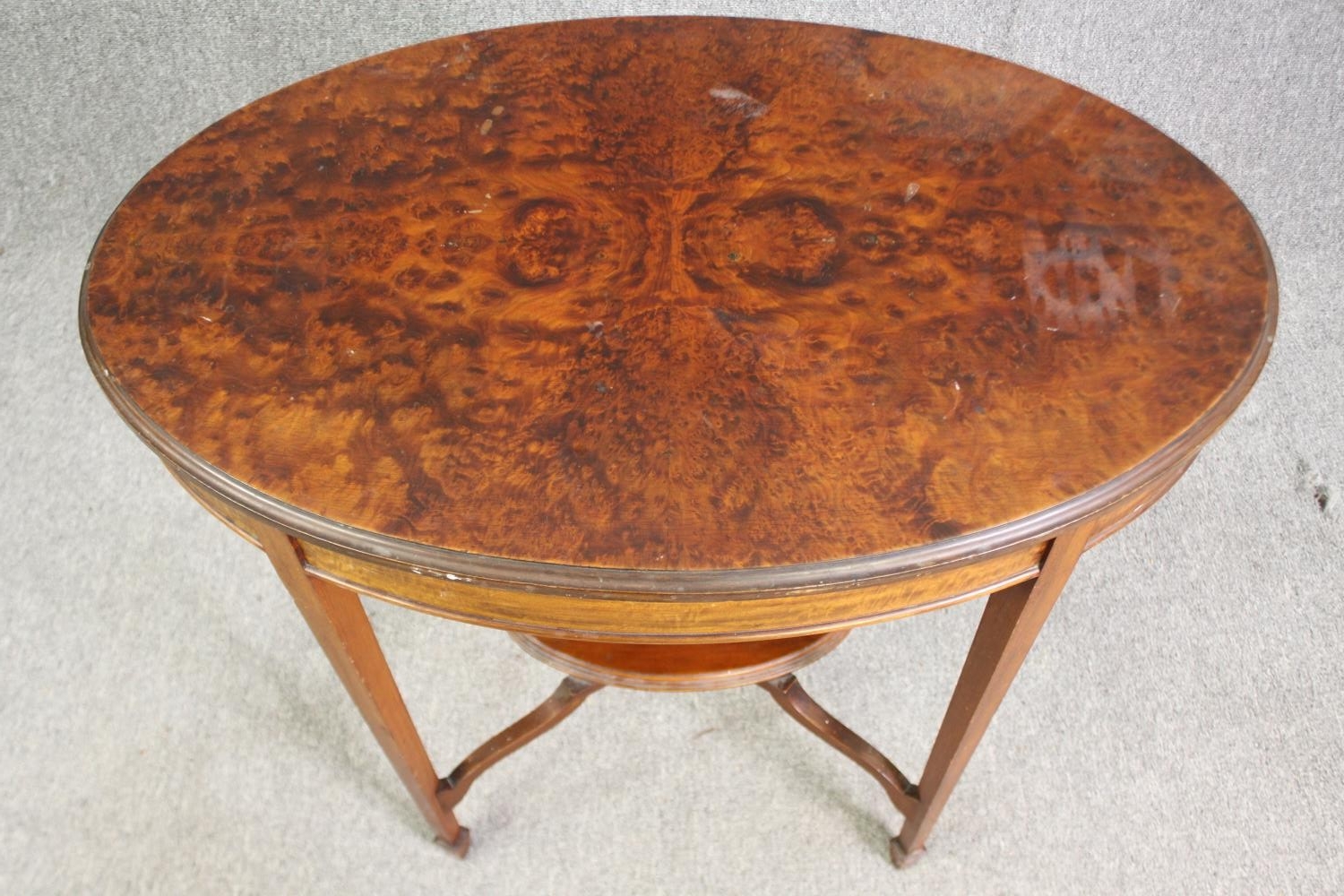 A burr wood side table, 19th century, in the George III style. H.74 W.80 D.53cm. - Image 4 of 5