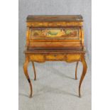 A French Louis XV style kingwood, painted, and gilt metal mounted Bonheur du Jour, late 19th/early