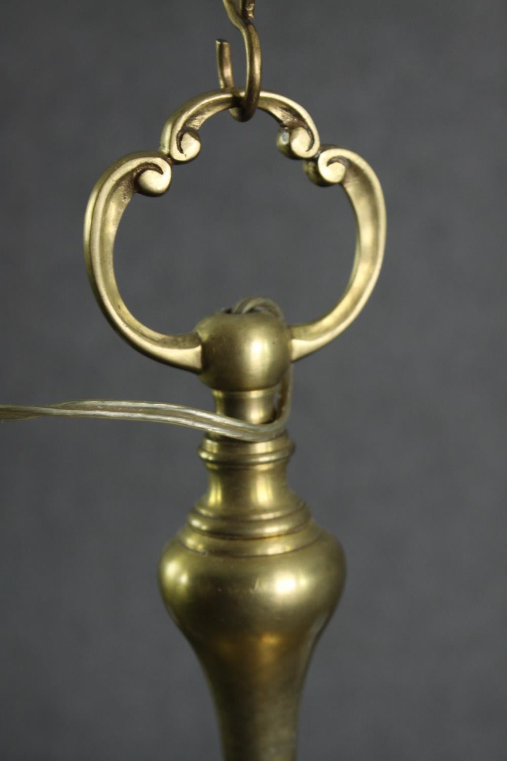 A vintage three branch brass chandelier. H.43 Dia.49cm. - Image 8 of 8