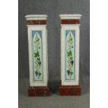 A pair of decorative painted faux marble pedestal columns, H.100cm. (each).