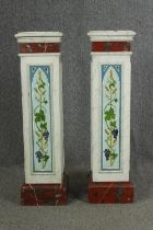 A pair of decorative painted faux marble pedestal columns, H.100cm. (each).