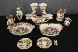 A collection of Mason's Ironstone Brown Velvet pattern, to include a pair of dolphin vases, jugs and
