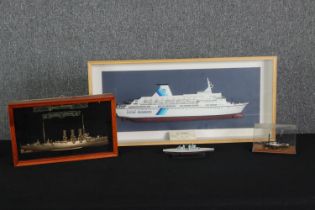 Marine interest, a group of ship's models, and framed and mounted relief models. H.33 W.70 D.7cm. (