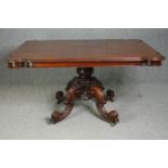 A mid 19th century mahogany breakfast dining table. H.77 W.145 D.118cm.