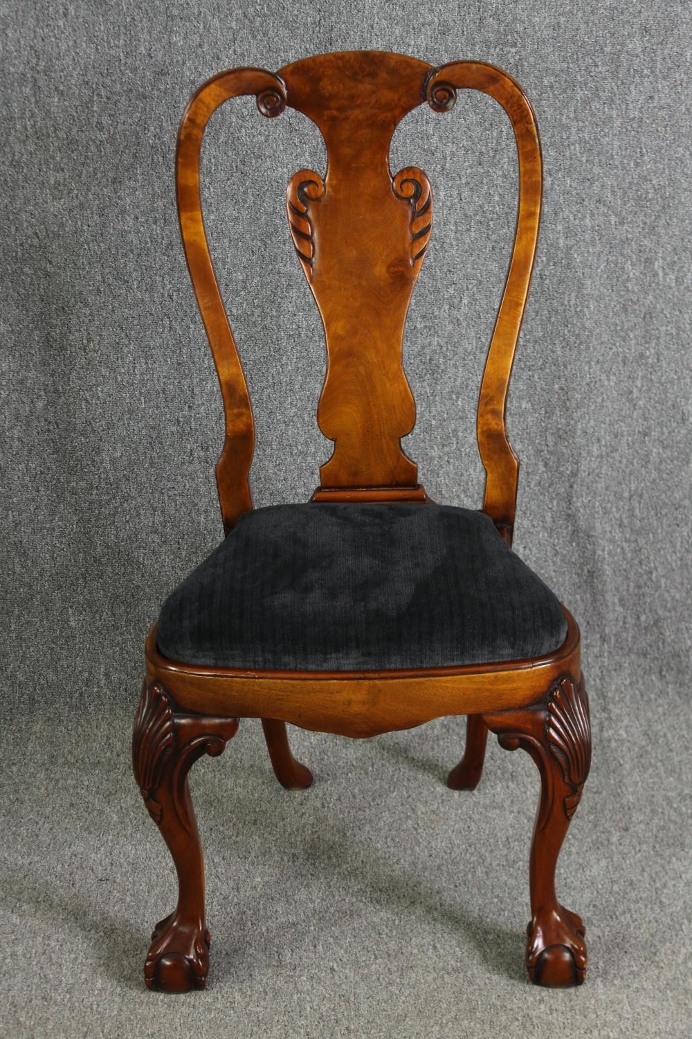 A set of ten George II style walnut and upholstered dining chairs, including two carvers - Image 3 of 15