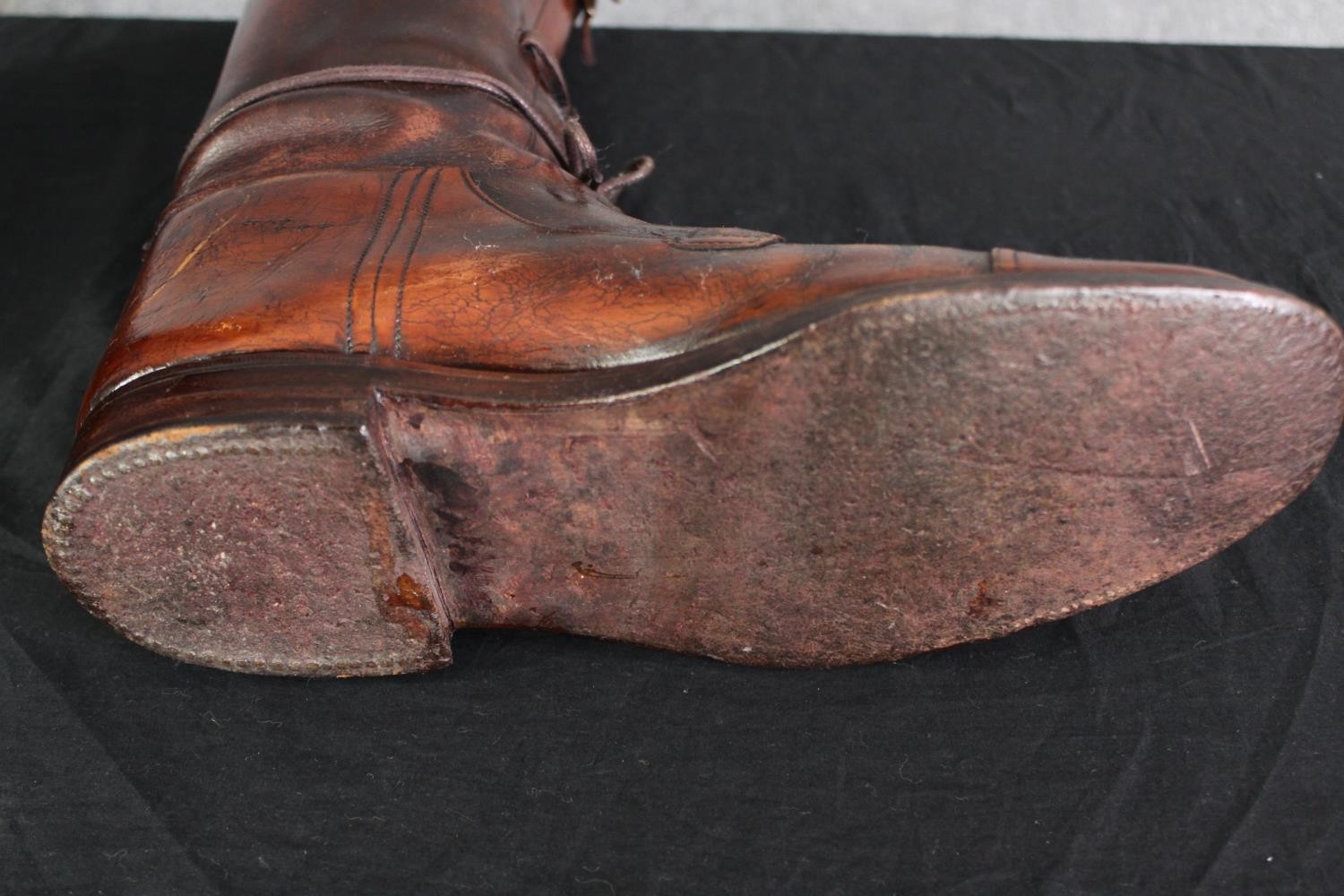 A pair of vintage brown leather ladies riding boots within shoe trees. H.47. No size. - Image 5 of 6