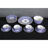 A Staffordshire blue and white porcelain part tea service Dia.25cm. (largest).