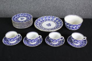 A Staffordshire blue and white porcelain part tea service Dia.25cm. (largest).