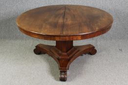 Dining table, 19th century mahogany with tilt top action. H.70 Dia.125cm.