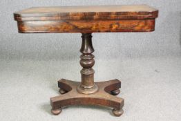 Card table, early 19th century rosewood with foldover swivel action. H.74 W.92 D.92cm (ext).