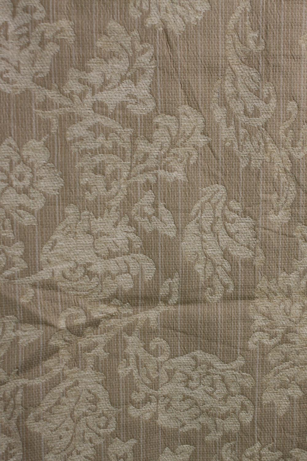 A pair of fully lined beige coloured velour and silk mix curtains with cream scrolling foliate - Image 2 of 4
