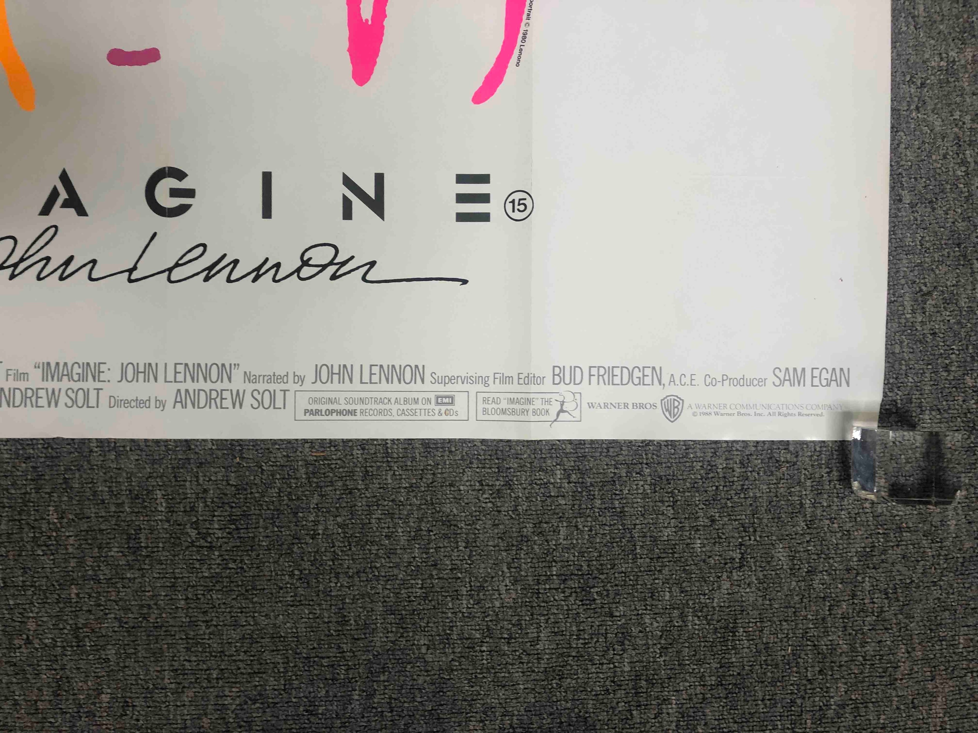 A British Quad film poster for the 1988 documentary Imagine, artwork by John Lennon. H.76 W.101cm. - Image 5 of 6