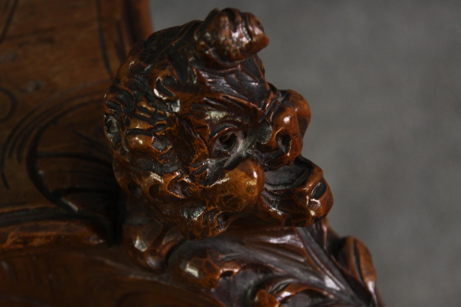 A French Rococo style carved walnut side table on mask carved cabriole supports, 19th century. H. - Image 8 of 9