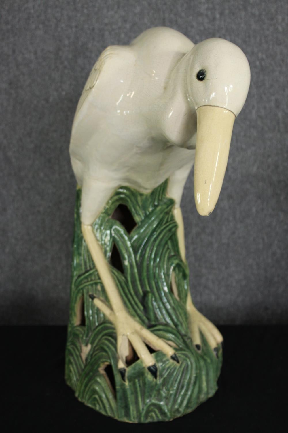 A pair of glazed earthenware wading birds, modern, H.64cm. (largest). - Image 9 of 12