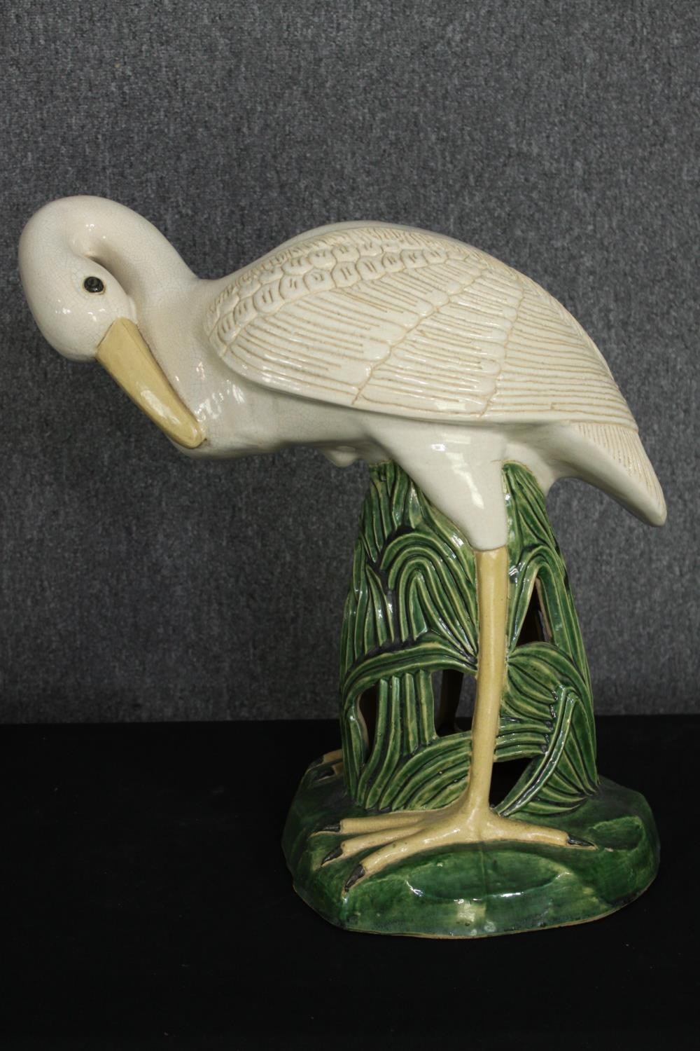 A pair of glazed earthenware wading birds, modern, H.64cm. (largest). - Image 2 of 12