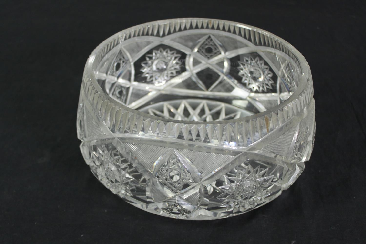 A vintage cut glass fruit bowl along with other glass items. Dia.25cm. (largest). - Image 6 of 9