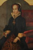 An oil on board of Mary I, Queen of England. Unsigned. H.41 W.31cm.