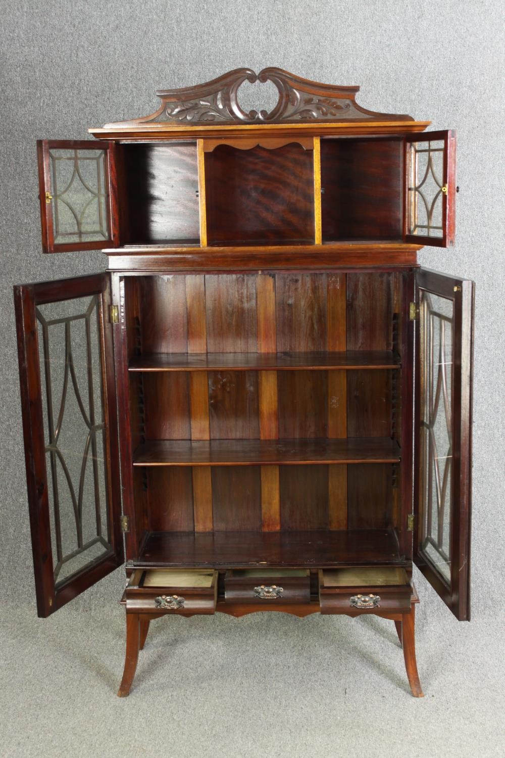 An Edwardian mahogany carved and glazed display cabinet, H.190 W.94 D.40cm. - Image 4 of 9