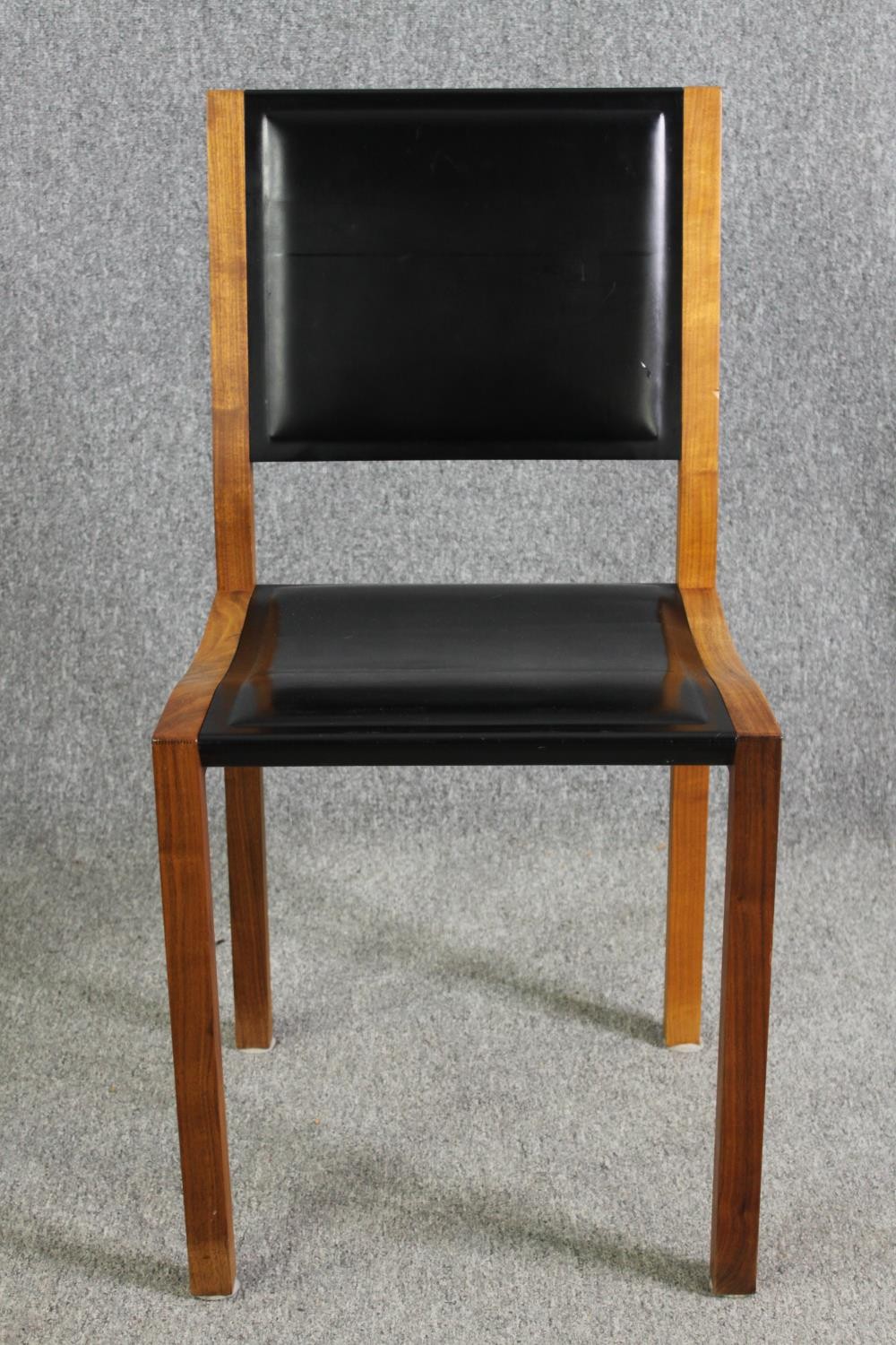 A pair contemporary Heal's teak and black leather dining chairs - Image 3 of 6