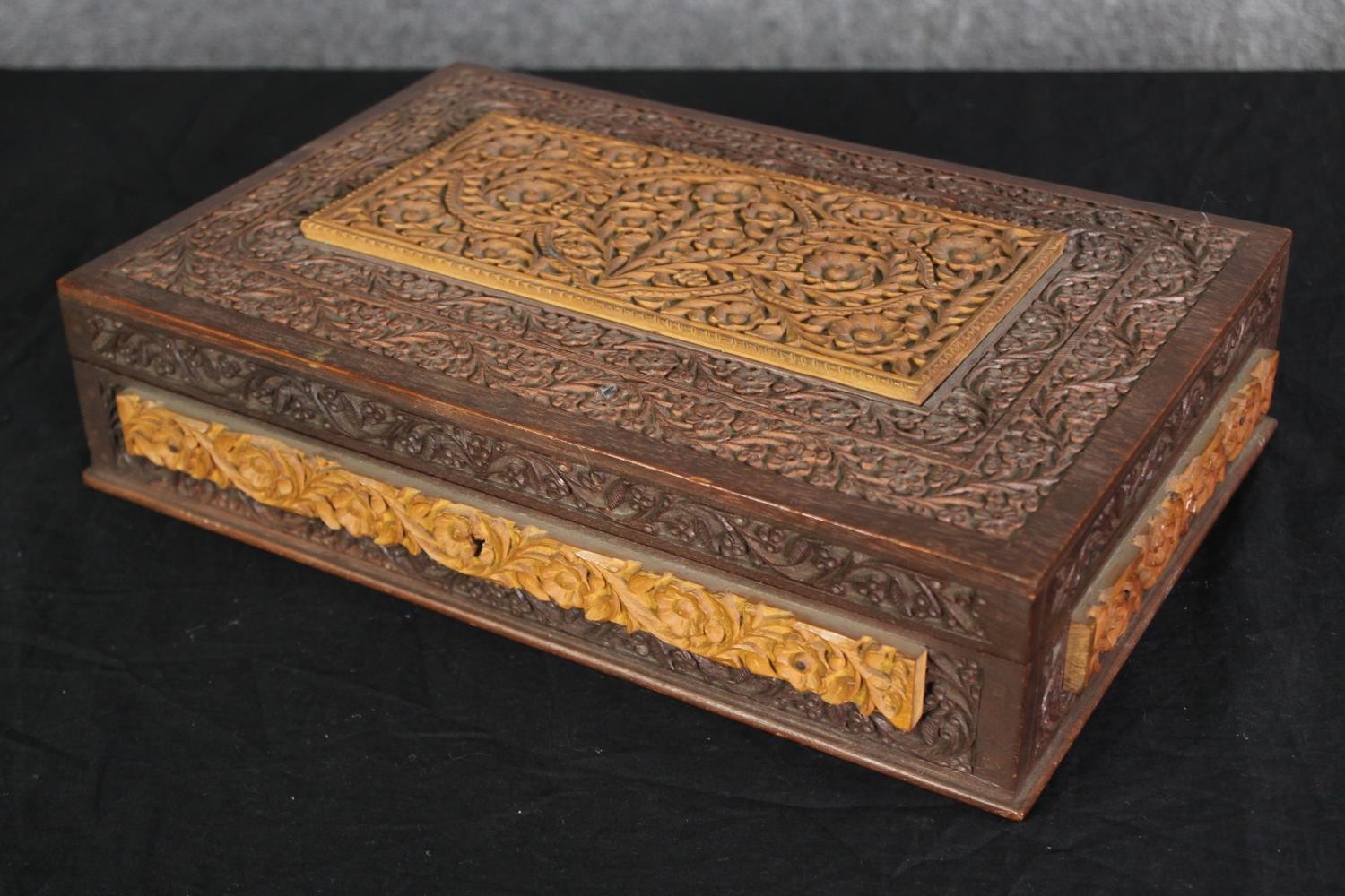 A Mah Jong set in a carved wooden case, with instructions, H.7 W.30 D.20cm. - Image 6 of 7