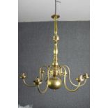 A Dutch style brass six branch chandelier. H.57 Dia.60cm.