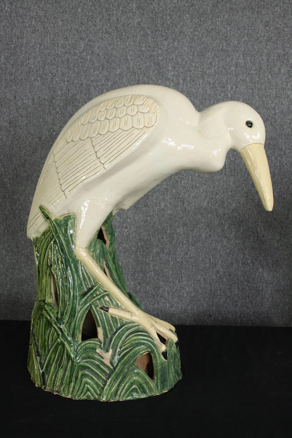 A pair of glazed earthenware wading birds, modern, H.64cm. (largest). - Image 6 of 12