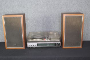 A Philips Automatic built-in turntable amp and radio, and a pair of Pioneer speakers. H.54 W.30 D.