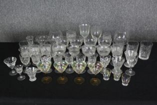 A quantity of vintage drinking glasses, H.17cm. (largest).