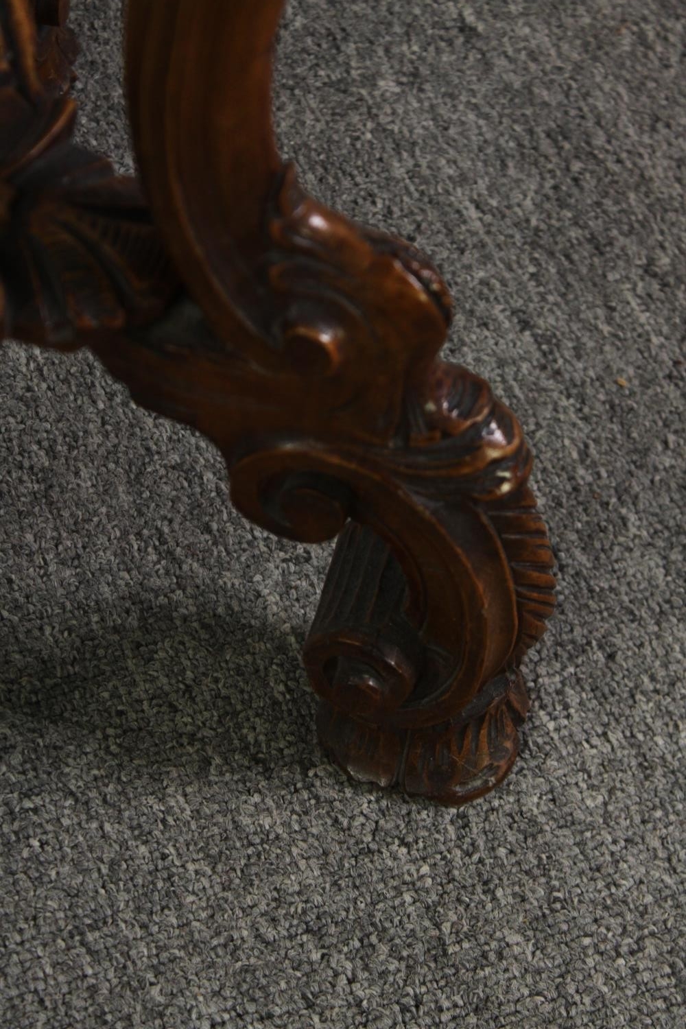 A French Rococo style carved walnut side table on mask carved cabriole supports, 19th century. H. - Image 9 of 9