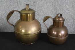 Two brass globular shaped lidded vessels. H.16cm. (largest).