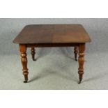 Dining table, mid 19th century mahogany extending with an extra leaf. H.75 W.160 (ext) D.112cm.
