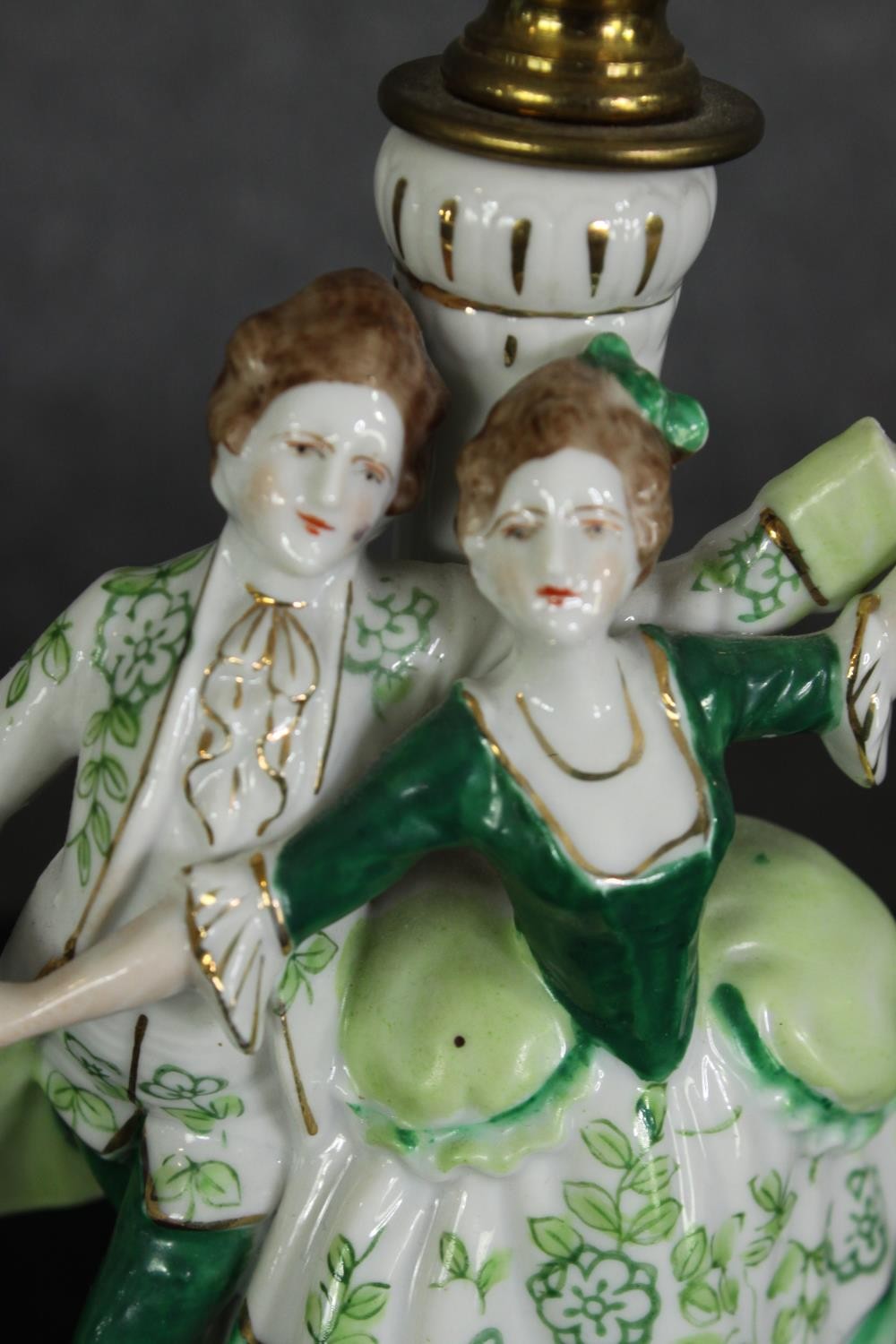 A pair of continental porcelain figural table lamp bases, 20th century, H.27cm. (each). - Image 9 of 9