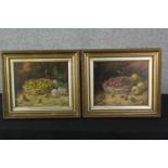 A pair of sill life with fruit, oil on board, 19th century, initialed G.W. H.38 W.43cm. (each).