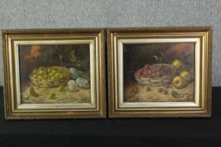 A pair of sill life with fruit, oil on board, 19th century, initialed G.W. H.38 W.43cm. (each).