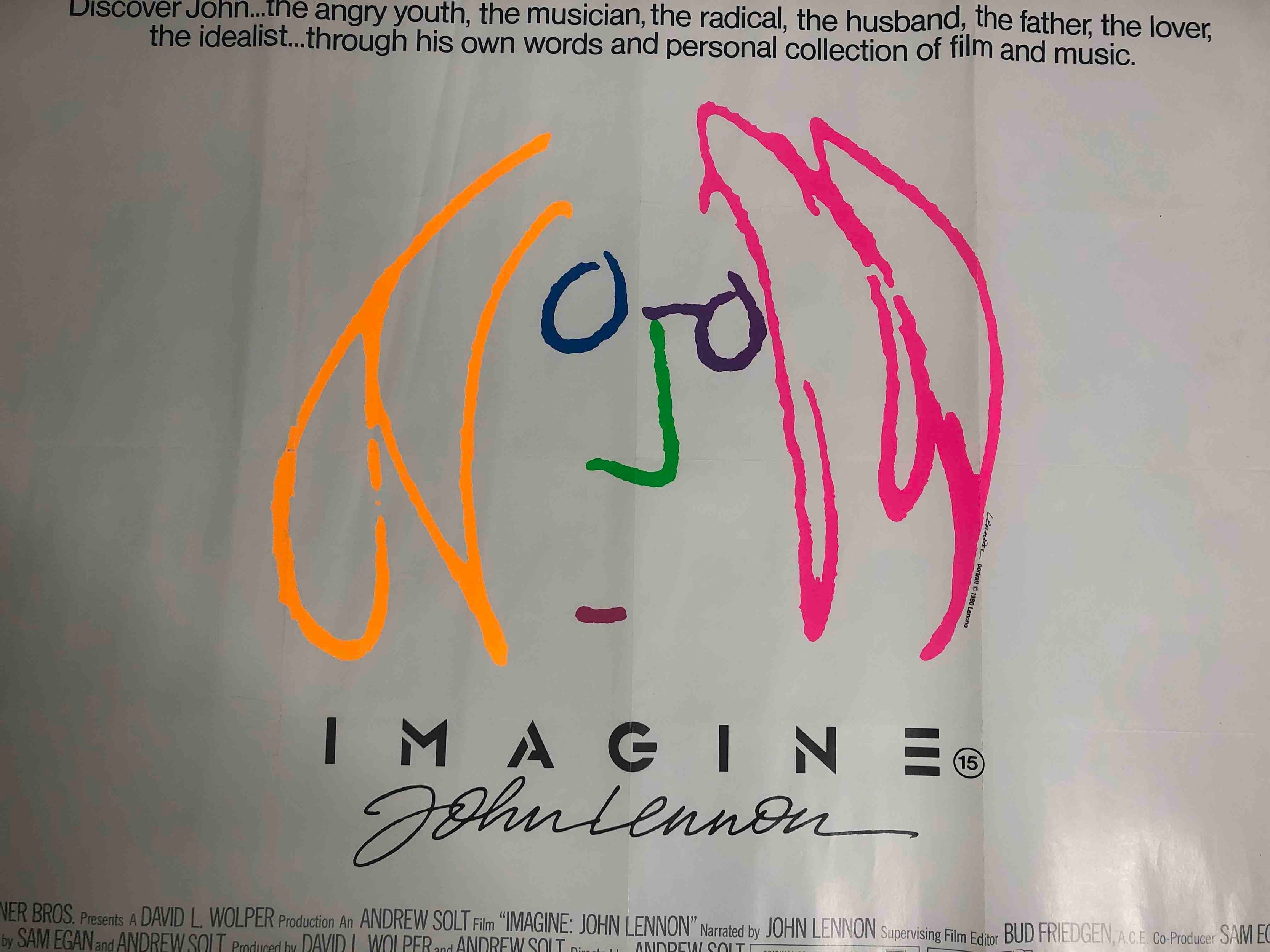 A British Quad film poster for the 1988 documentary Imagine, artwork by John Lennon. H.76 W.101cm.