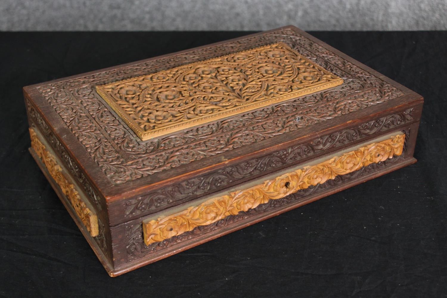 A Mah Jong set in a carved wooden case, with instructions, H.7 W.30 D.20cm. - Image 5 of 7