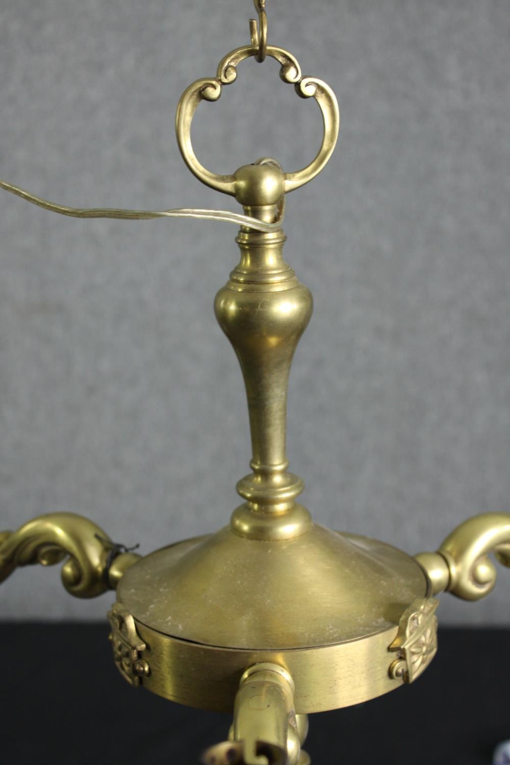 A vintage three branch brass chandelier. H.43 Dia.49cm. - Image 5 of 8
