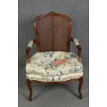 Armchair, Louis XV style fauteuil with mahogany frame. H.96cm.